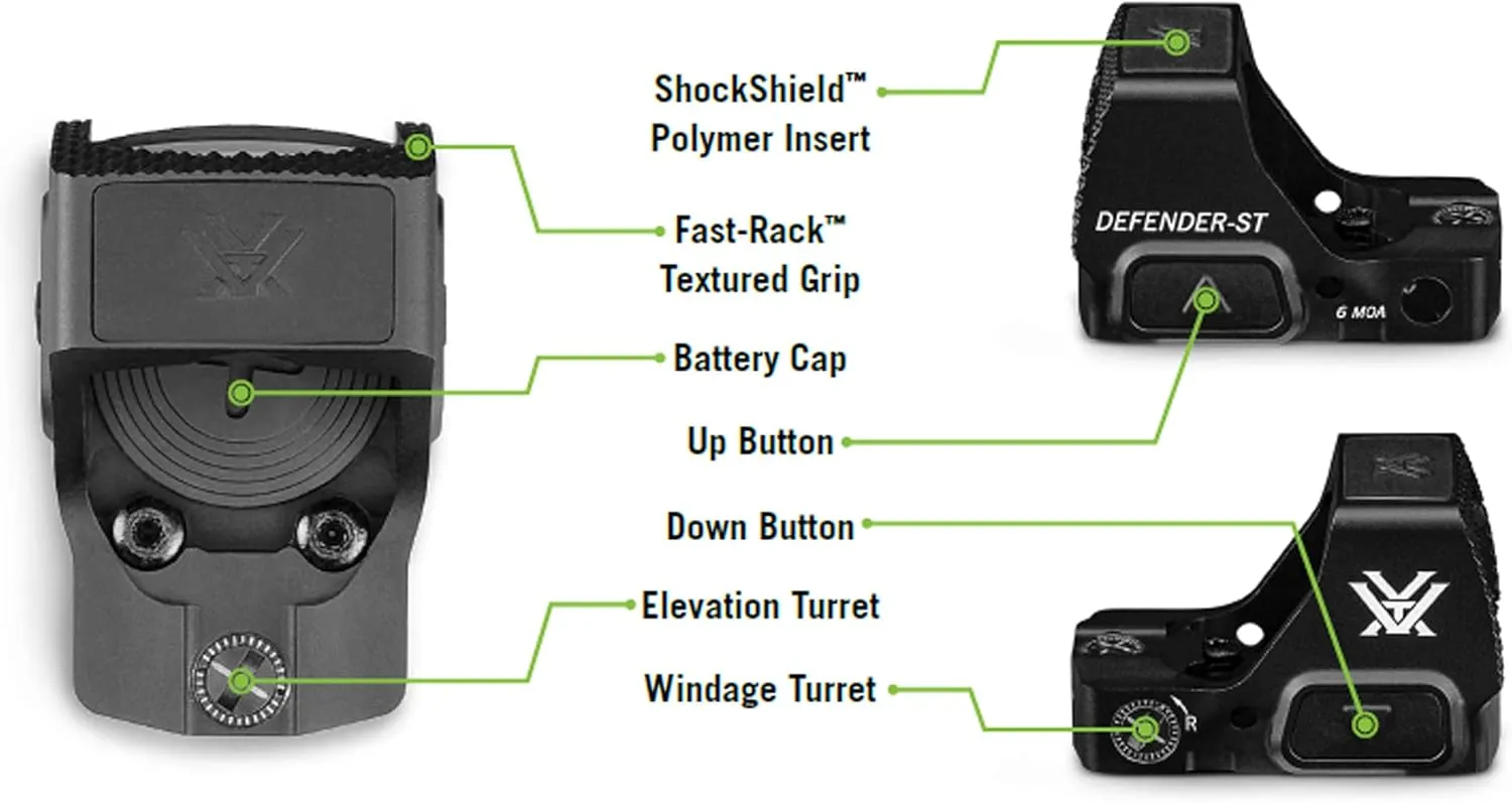 Vortex Optics Defender-ST Micro Red Dot Sights - Motion Activation with Auto-Shutoff, DeltaPoint Pro Footprint, Top Mount Battery - Unlimited, Unconditional Warranty