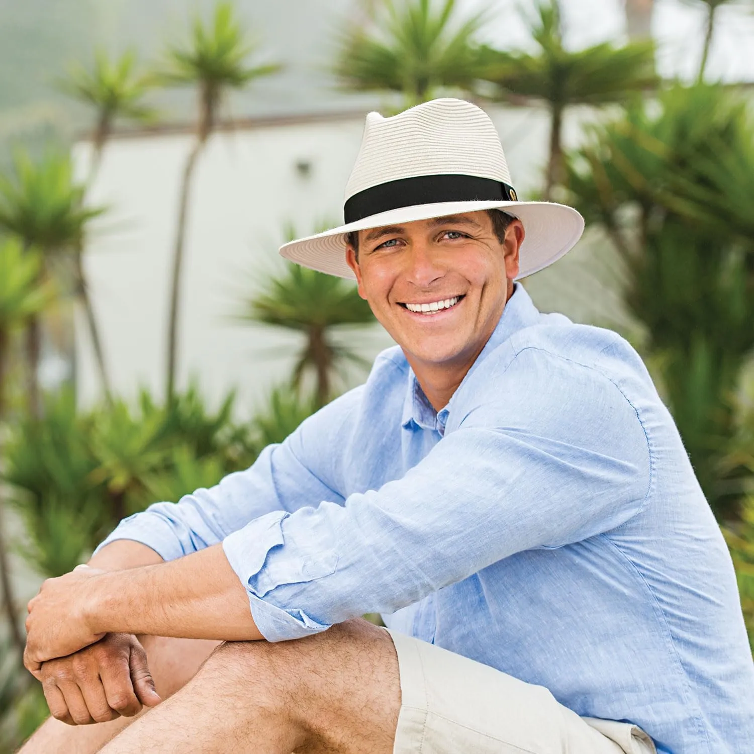 Wallaroo Hat Company Men’s Palm Beach Fedora – UPF 50  UV Sun Protection, Wide Brim Sun Hat, Packable Design, Adjustable Size
