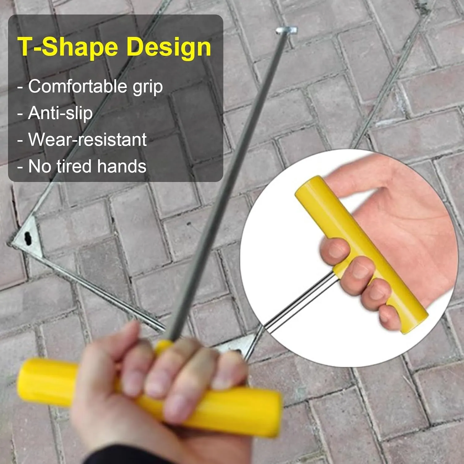 WDJBPSH Stainless Steel Pry Bar for Moving Lifting and Pulling, 26 23 19 15 11inch Length Manhole Cover Lifter with Yellow Non-Slip Handles, Portable - Easy Operation(Dia 8mm,L-11in)