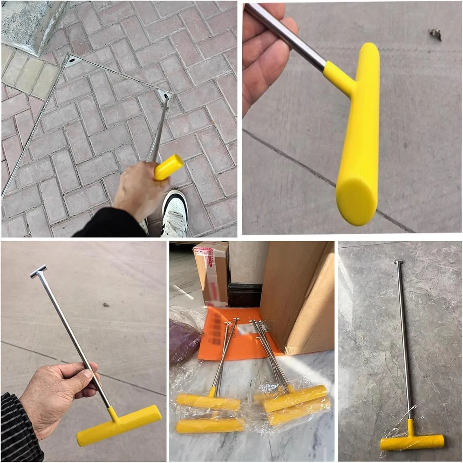 WDJBPSH Stainless Steel Pry Bar for Moving Lifting and Pulling, 26 23 19 15 11inch Length Manhole Cover Lifter with Yellow Non-Slip Handles, Portable - Easy Operation(Dia 8mm,L-11in)