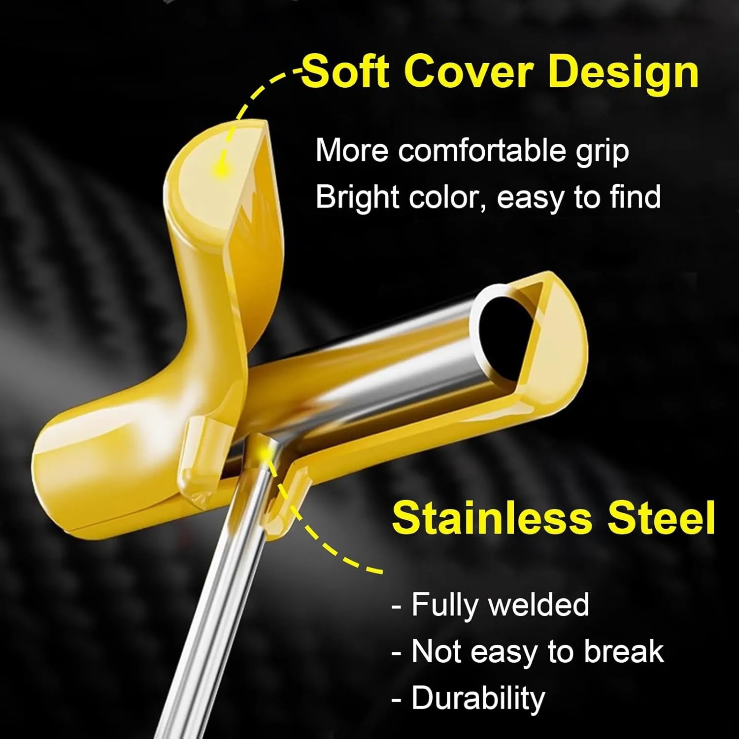WDJBPSH Stainless Steel Pry Bar for Moving Lifting and Pulling, 26 23 19 15 11inch Length Manhole Cover Lifter with Yellow Non-Slip Handles, Portable - Easy Operation(Dia 8mm,L-11in)