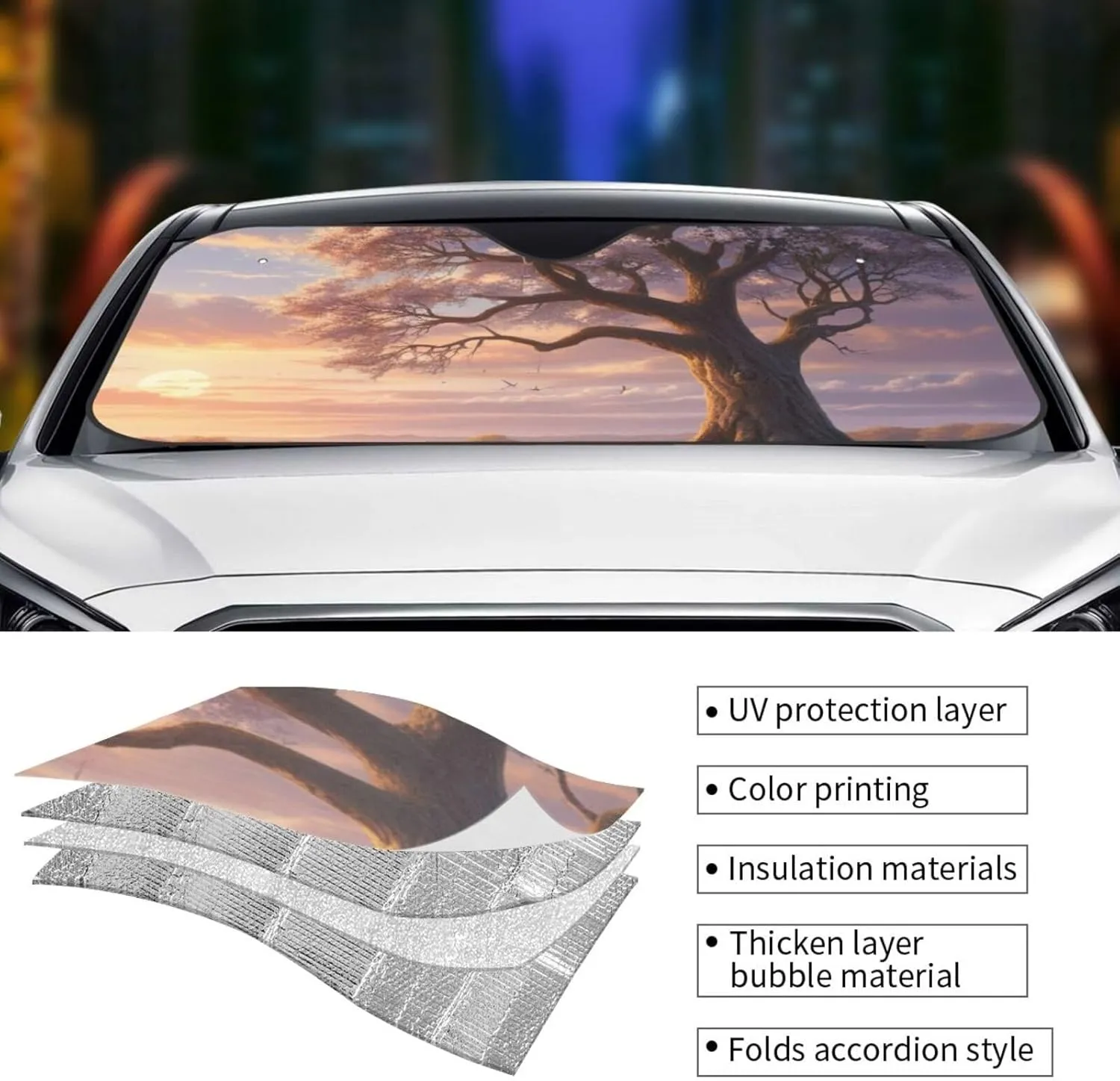 Whispered Wonders Printed Sun Visor for Car,Car Front Windshield Visor Sun Shade, Thickened Universal