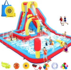 Whubefy Inflatable Water Slide Bounce House, 13.2x10Ft 13-in-1 Bounce House Obstacle Course Waterslides, Summer Fun w/Boxing Pole/Slide/ 10  Accessories, Inflatable Water Slide for Kids Outdoor