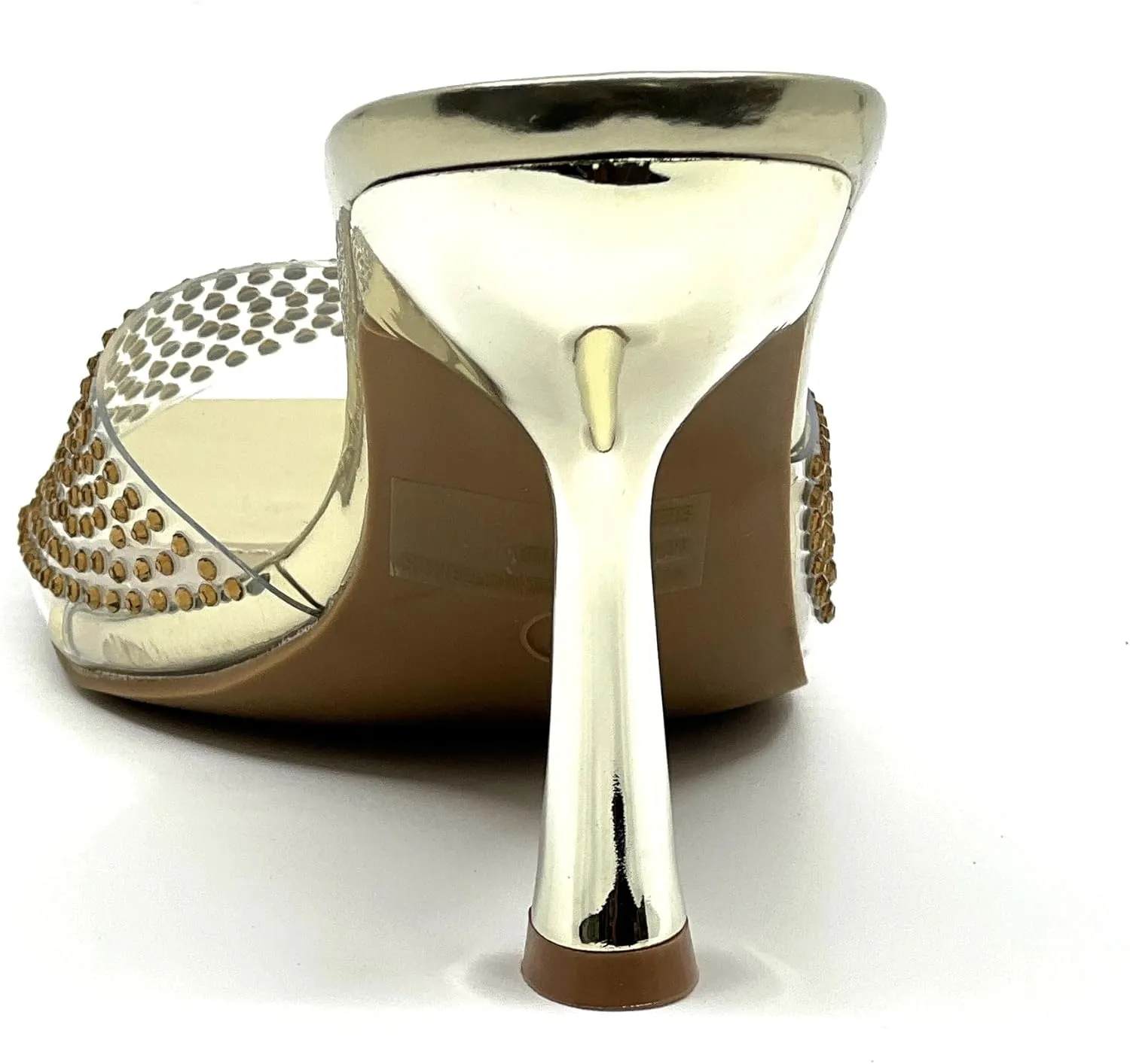 Wild Diva Women Rhinestone Clear Strap Square Toe Heel Sandals Slip on Shoes