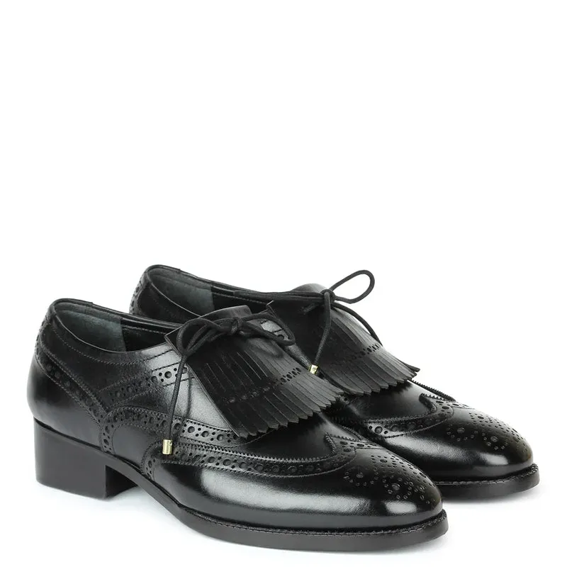 Wingtip Leather Fringed Design Oxford Shoes