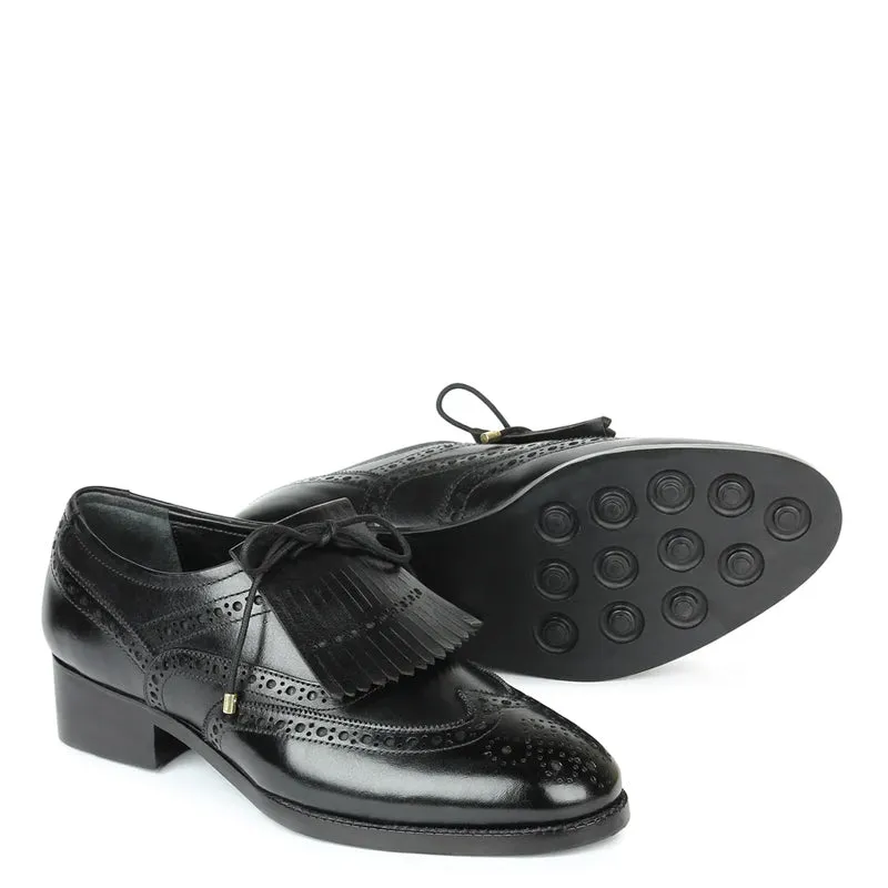 Wingtip Leather Fringed Design Oxford Shoes