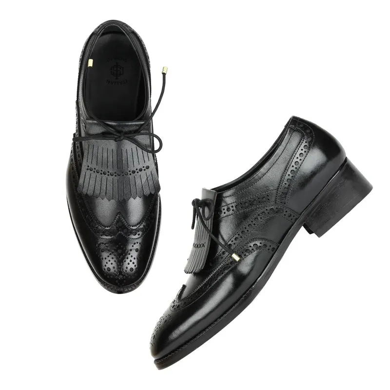 Wingtip Leather Fringed Design Oxford Shoes