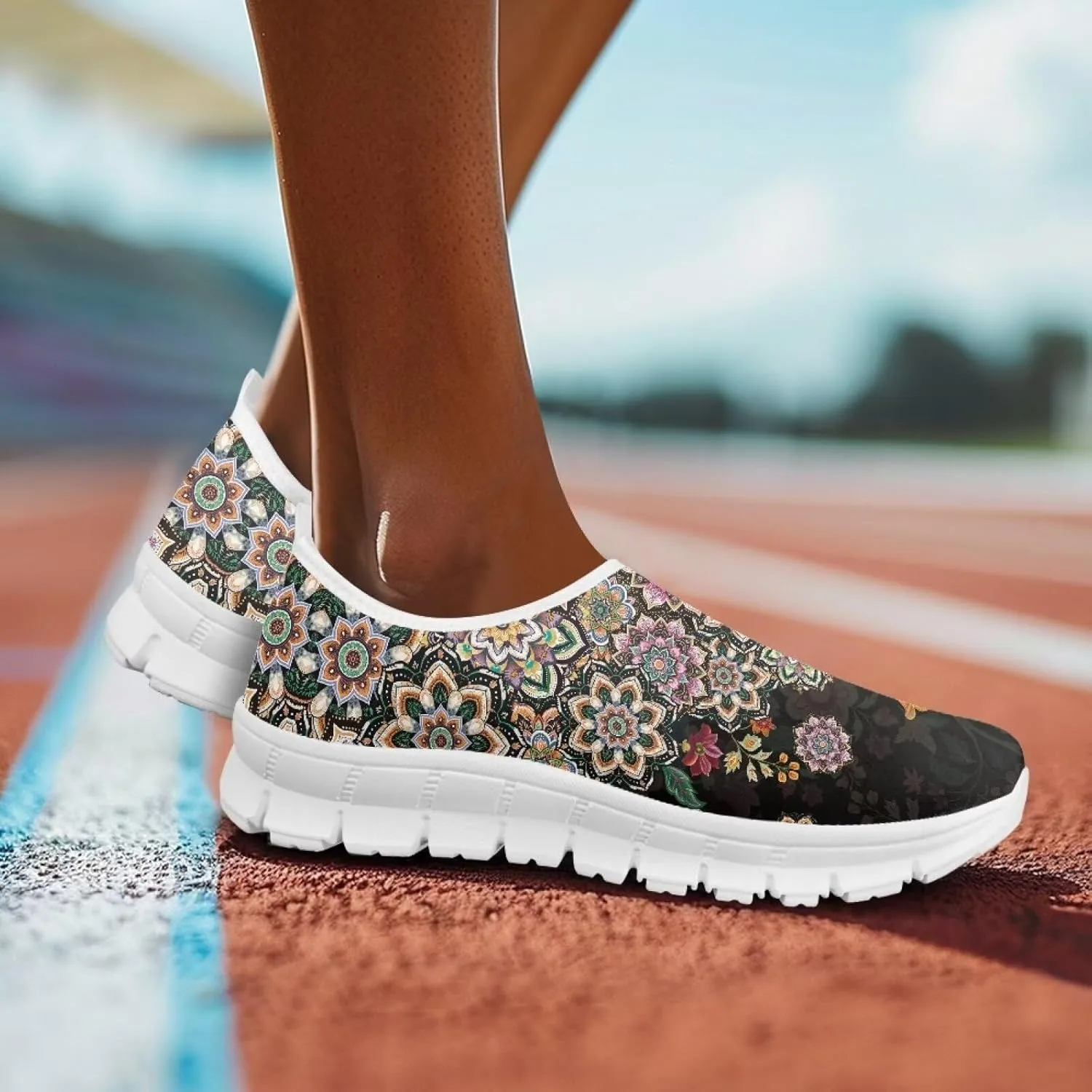 Women Sports Air Running Sneakers Lightweight Slide-in Casual Walking Shoes（White Sole）