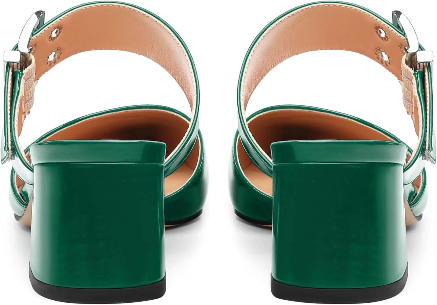 Women's Adjustable Strap Buckle Patent Solid Pointed Toe Chunky Low Heel Mules Casual Dress Pumps Slide Sandals 2 Inch