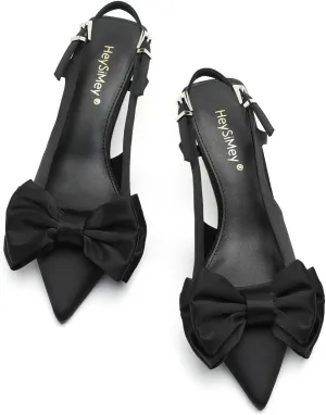 Women's Bow Slingback Pumps Women Dressy Comfortable Kitten Heels with Genuine Leather Insole Womens Closed Heeled Sandal for Dress Party Comfortable Footwear