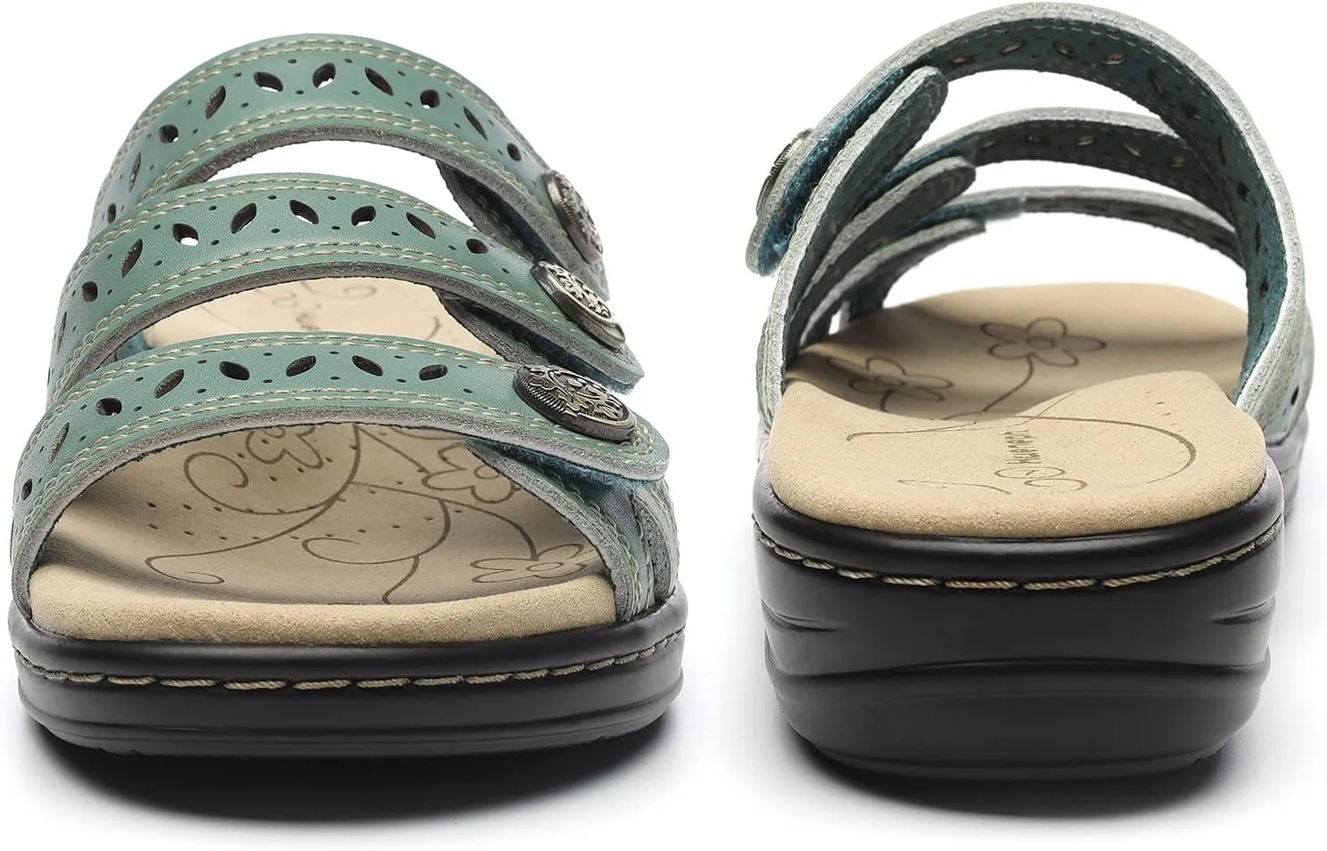 Women's Comfort Leather Slides Lightweight Flat Sandals Cute Slip On Casual Walking Slippers