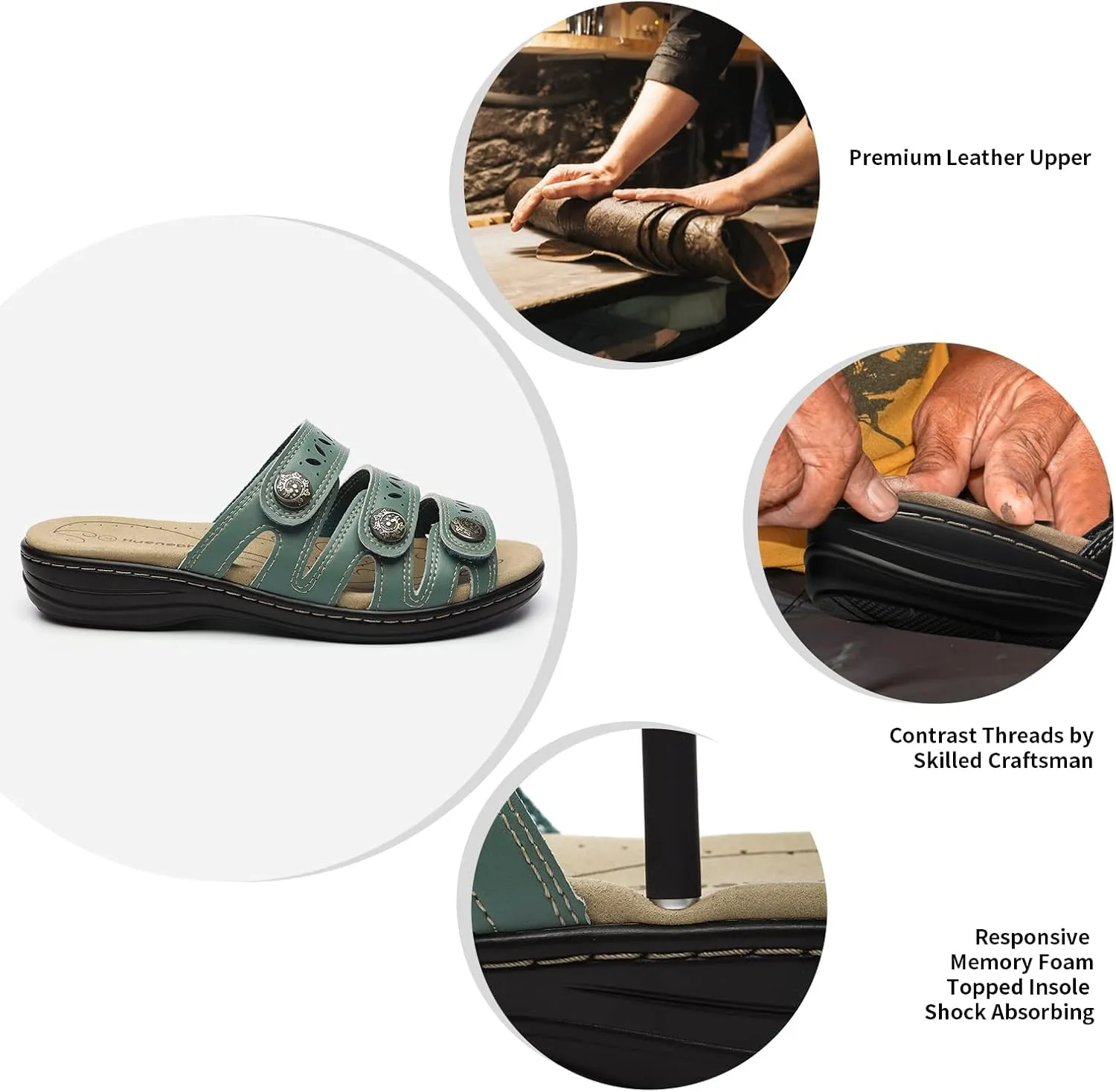 Women's Comfort Leather Slides Lightweight Flat Sandals Cute Slip On Casual Walking Slippers