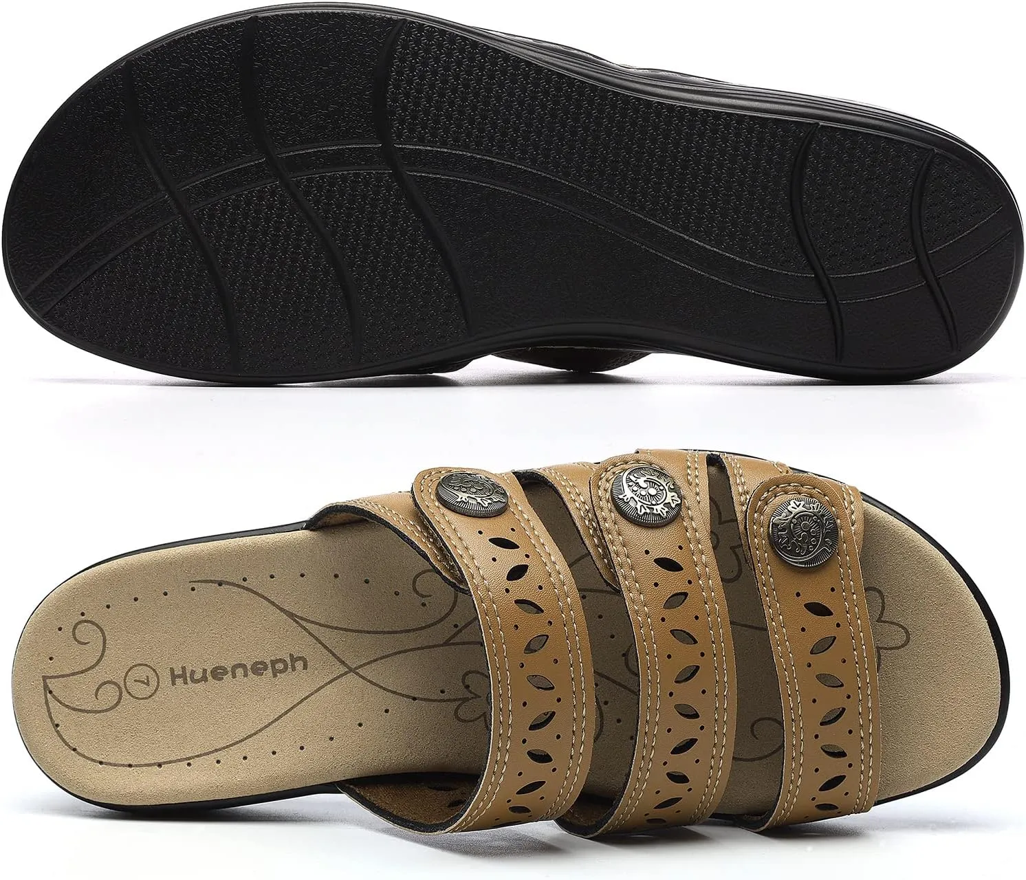 Women's Comfort Leather Slides Lightweight Flat Sandals Cute Slip On Casual Walking Slippers