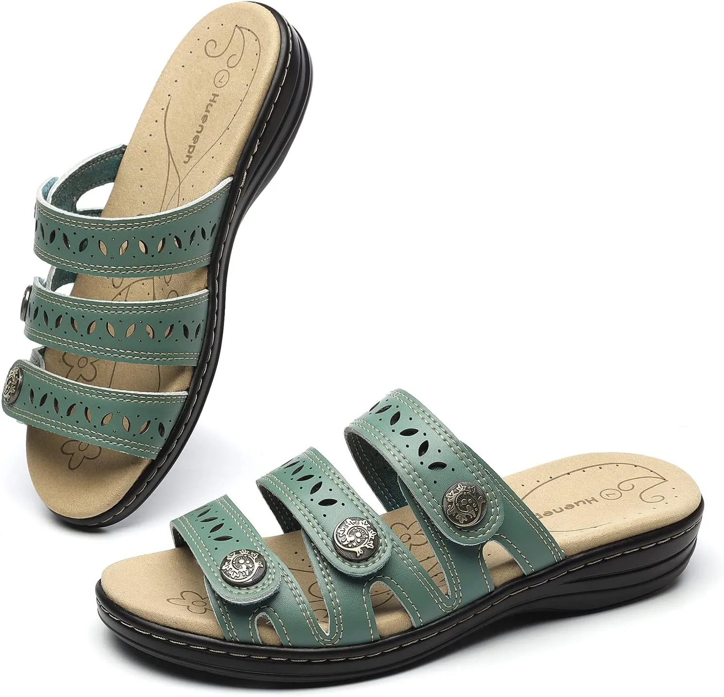 Women's Comfort Leather Slides Lightweight Flat Sandals Cute Slip On Casual Walking Slippers