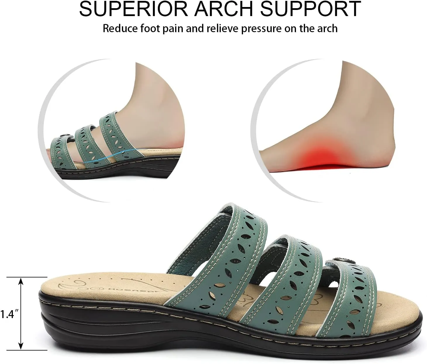 Women's Comfort Leather Slides Lightweight Flat Sandals Cute Slip On Casual Walking Slippers