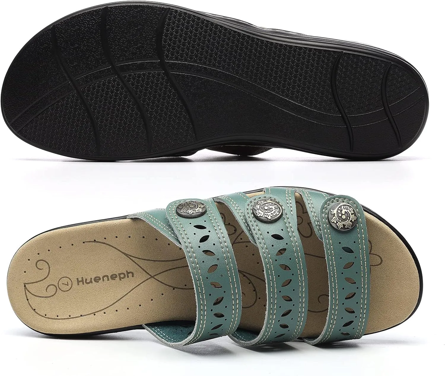 Women's Comfort Leather Slides Lightweight Flat Sandals Cute Slip On Casual Walking Slippers