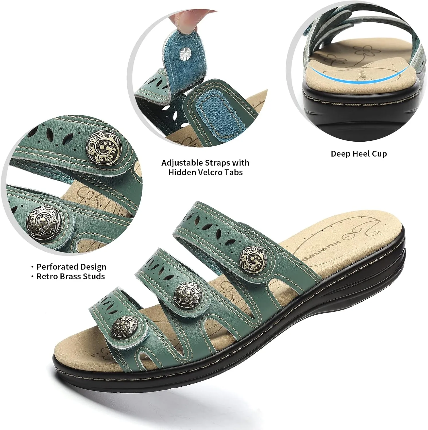 Women's Comfort Leather Slides Lightweight Flat Sandals Cute Slip On Casual Walking Slippers