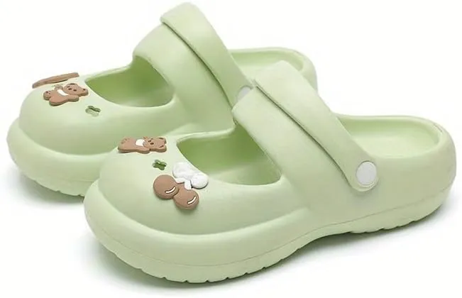 Women's Cute Bear Clogs, Round Toe Cut-Out Slip On EVA Slide Sandals, Casual Outdoor Beach Shoes
