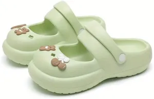 Women's Cute Bear Clogs, Round Toe Cut-Out Slip On EVA Slide Sandals, Casual Outdoor Beach Shoes