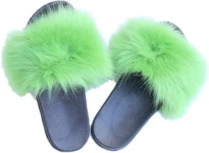 Women's Faux Fox Fur Slide Slipper Sandal Soft Furry Lovely Indoor Outdoor Open Toe Single Strap Slip On Slippers Sandals Multicolor