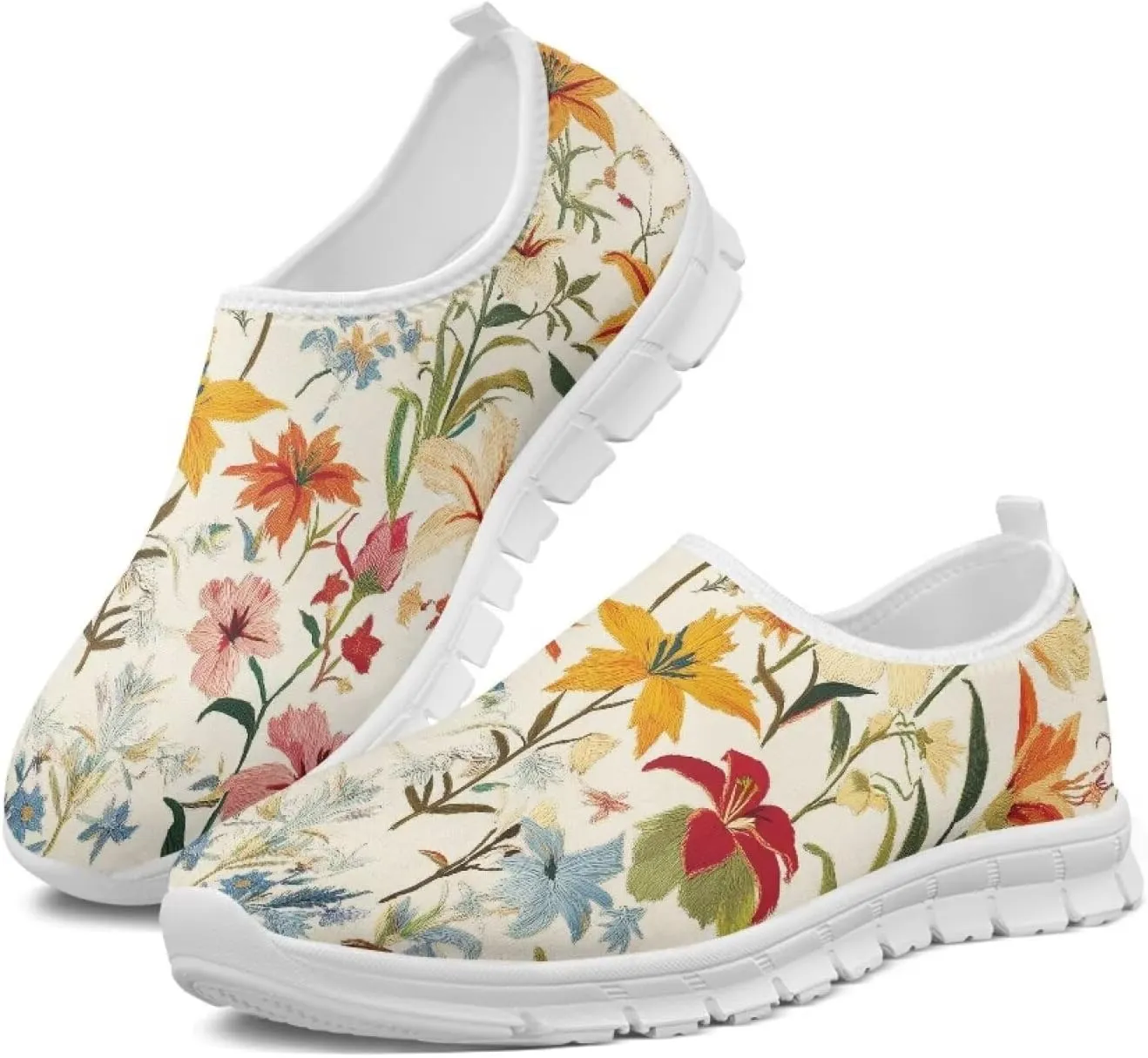 Women's Floral Print Sneaker Casual Low-Top Comfortable Outdoor Shoes Breathable Slip On Anti-Skid Tennis Sneaker for Ladies US 5.5-11.5
