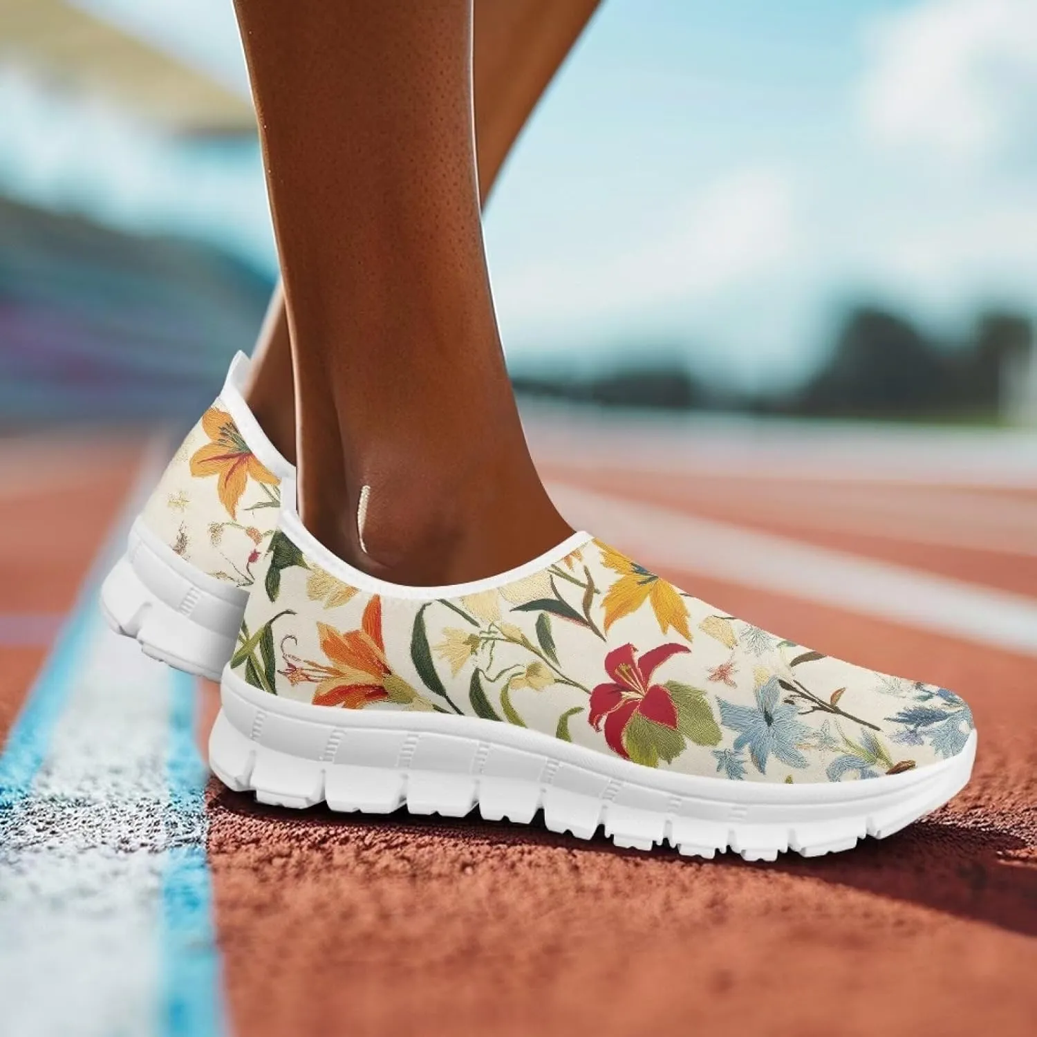 Women's Floral Print Sneaker Casual Low-Top Comfortable Outdoor Shoes Breathable Slip On Anti-Skid Tennis Sneaker for Ladies US 5.5-11.5