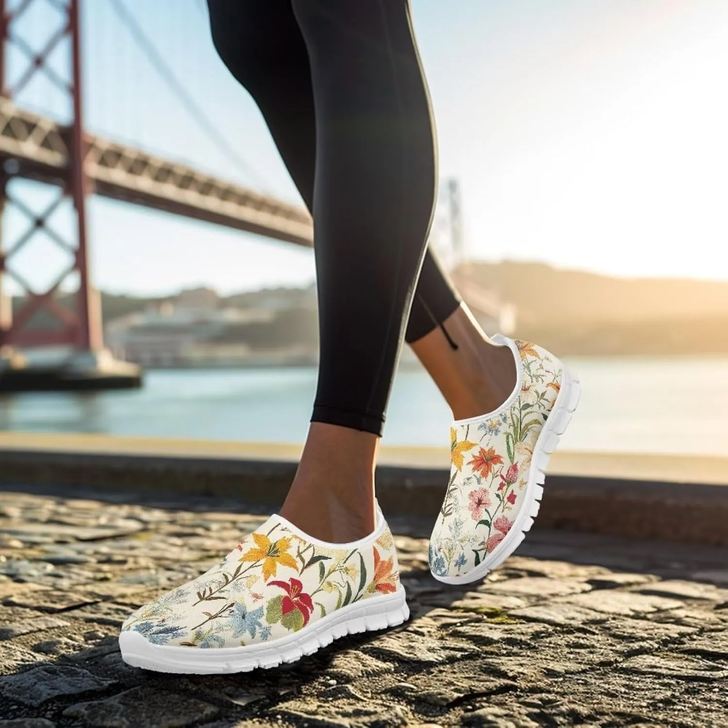 Women's Floral Print Sneaker Casual Low-Top Comfortable Outdoor Shoes Breathable Slip On Anti-Skid Tennis Sneaker for Ladies US 5.5-11.5