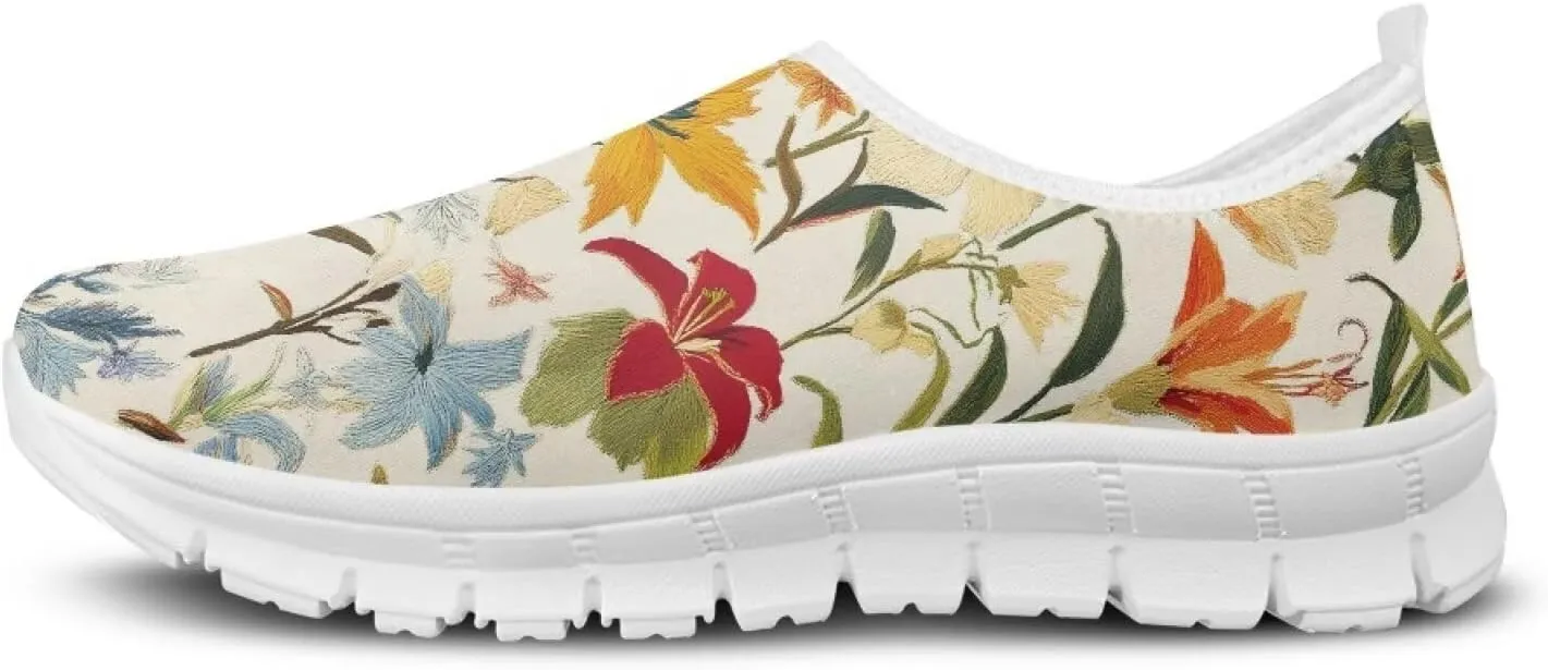 Women's Floral Print Sneaker Casual Low-Top Comfortable Outdoor Shoes Breathable Slip On Anti-Skid Tennis Sneaker for Ladies US 5.5-11.5