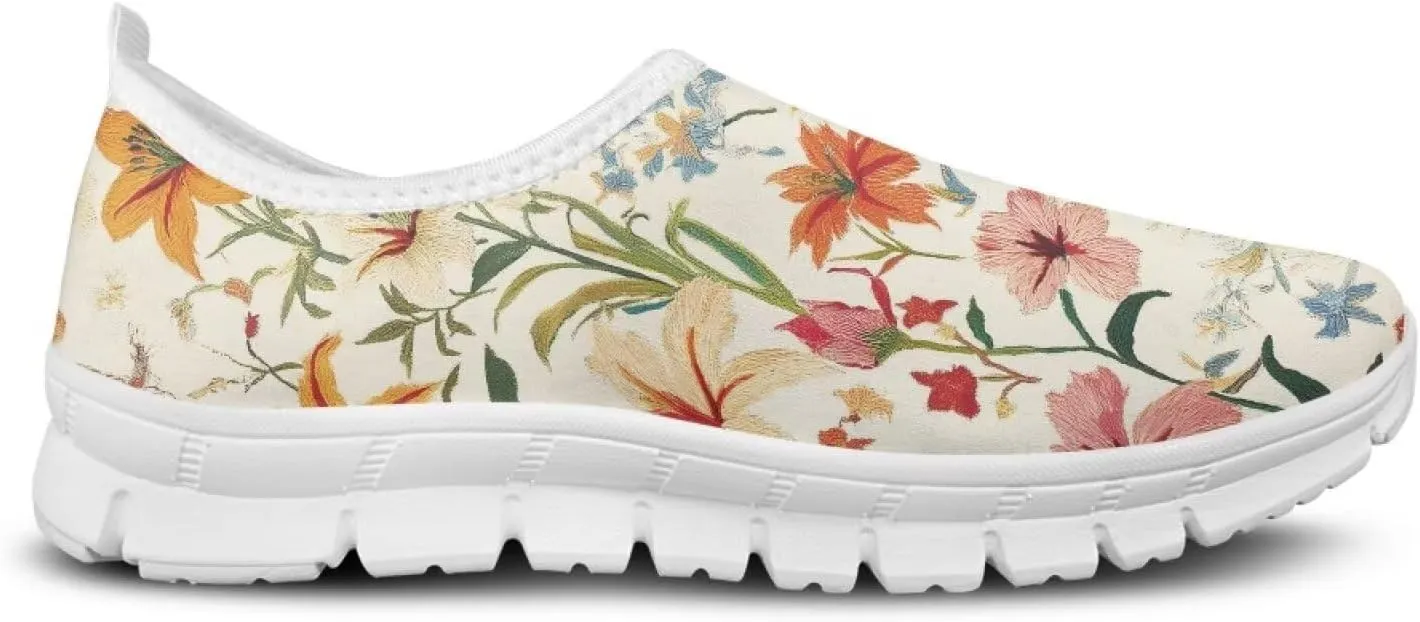 Women's Floral Print Sneaker Casual Low-Top Comfortable Outdoor Shoes Breathable Slip On Anti-Skid Tennis Sneaker for Ladies US 5.5-11.5