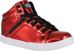 Women's Gamma Mid Top Shinning Patent PU Fashion Sneakers Lace-Up Dance School Student Shoes for Women