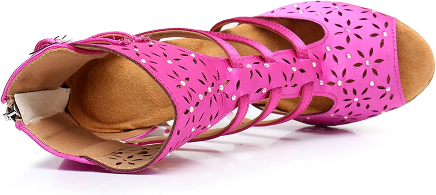 Womens Girls Best Dancing Shoes T-Strap Ballroom Dance Heels Cutout Party Prom Ankle Sandals with Buckle X3233