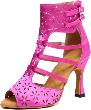 Womens Girls Best Dancing Shoes T-Strap Ballroom Dance Heels Cutout Party Prom Ankle Sandals with Buckle X3233