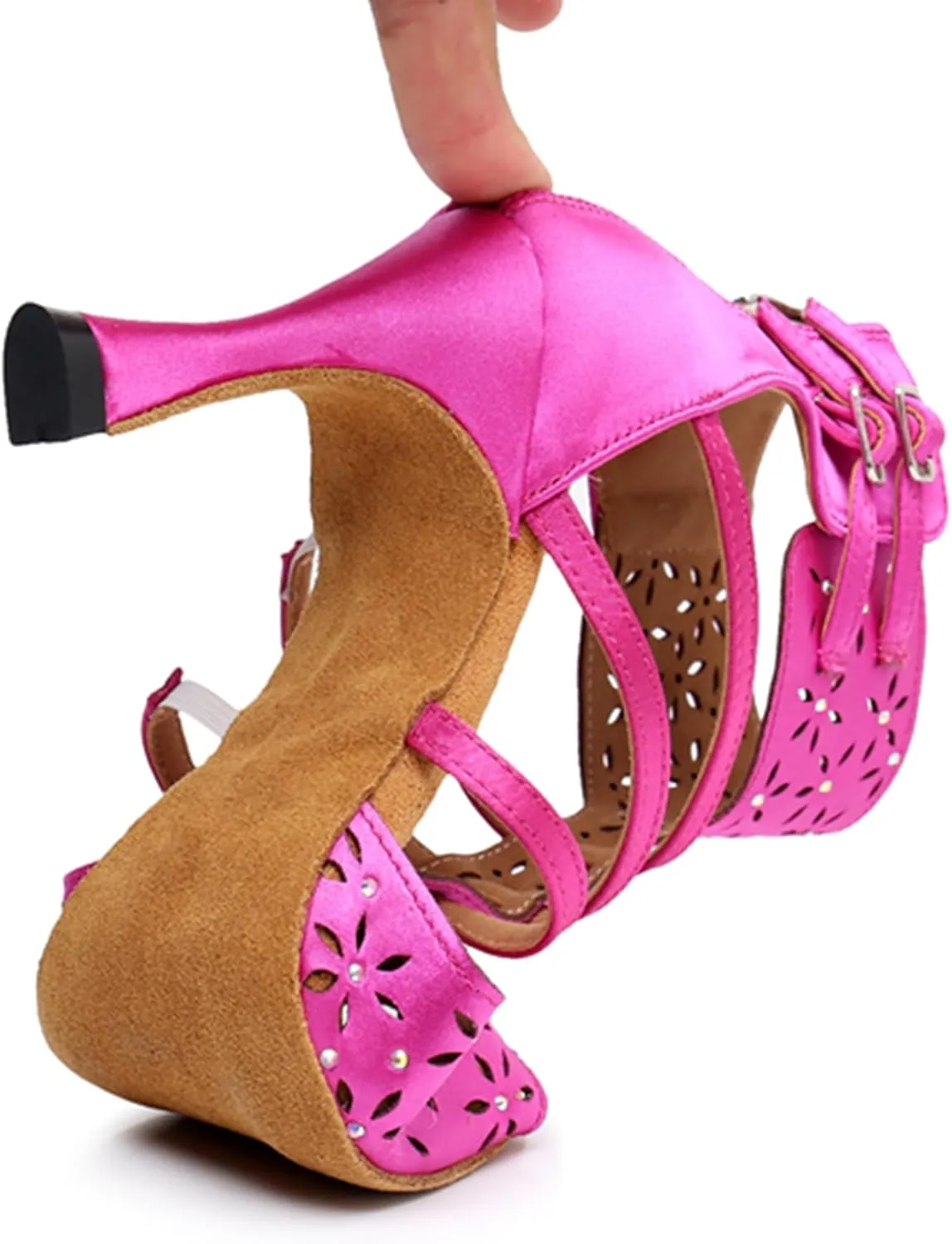 Womens Girls Best Dancing Shoes T-Strap Ballroom Dance Heels Cutout Party Prom Ankle Sandals with Buckle X3233