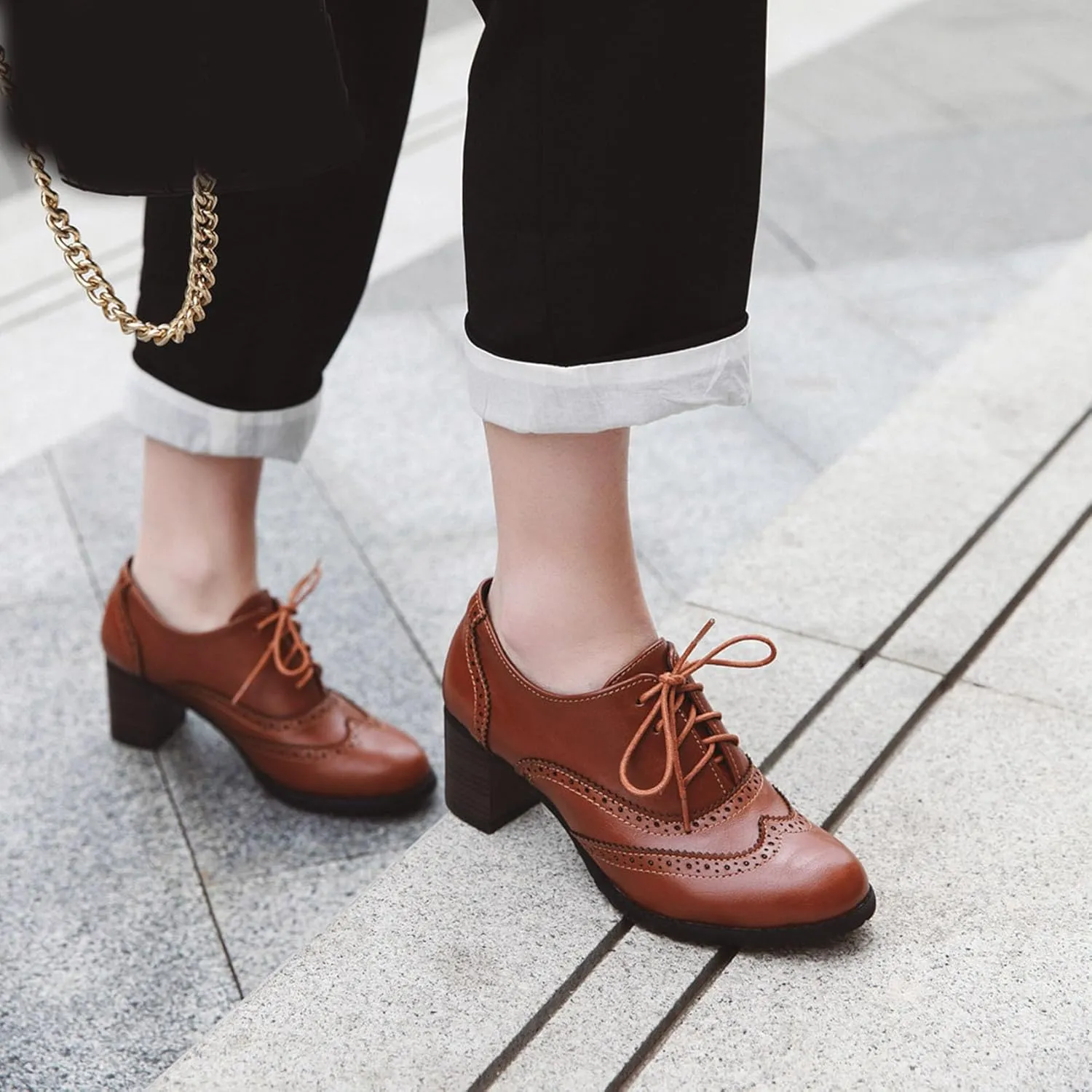 Womens High Heel Pumps Lace Up Oxfords Brogues Shoes