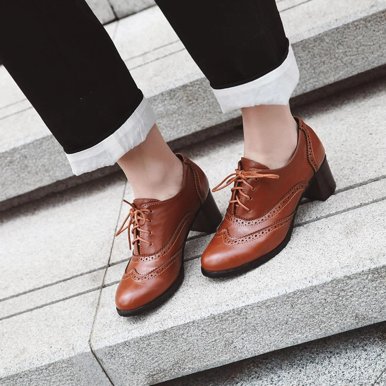 Womens High Heel Pumps Lace Up Oxfords Brogues Shoes