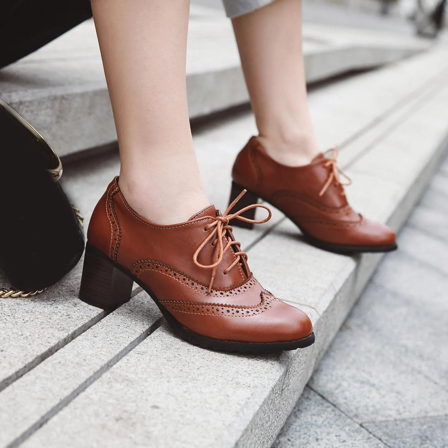 Womens High Heel Pumps Lace Up Oxfords Brogues Shoes