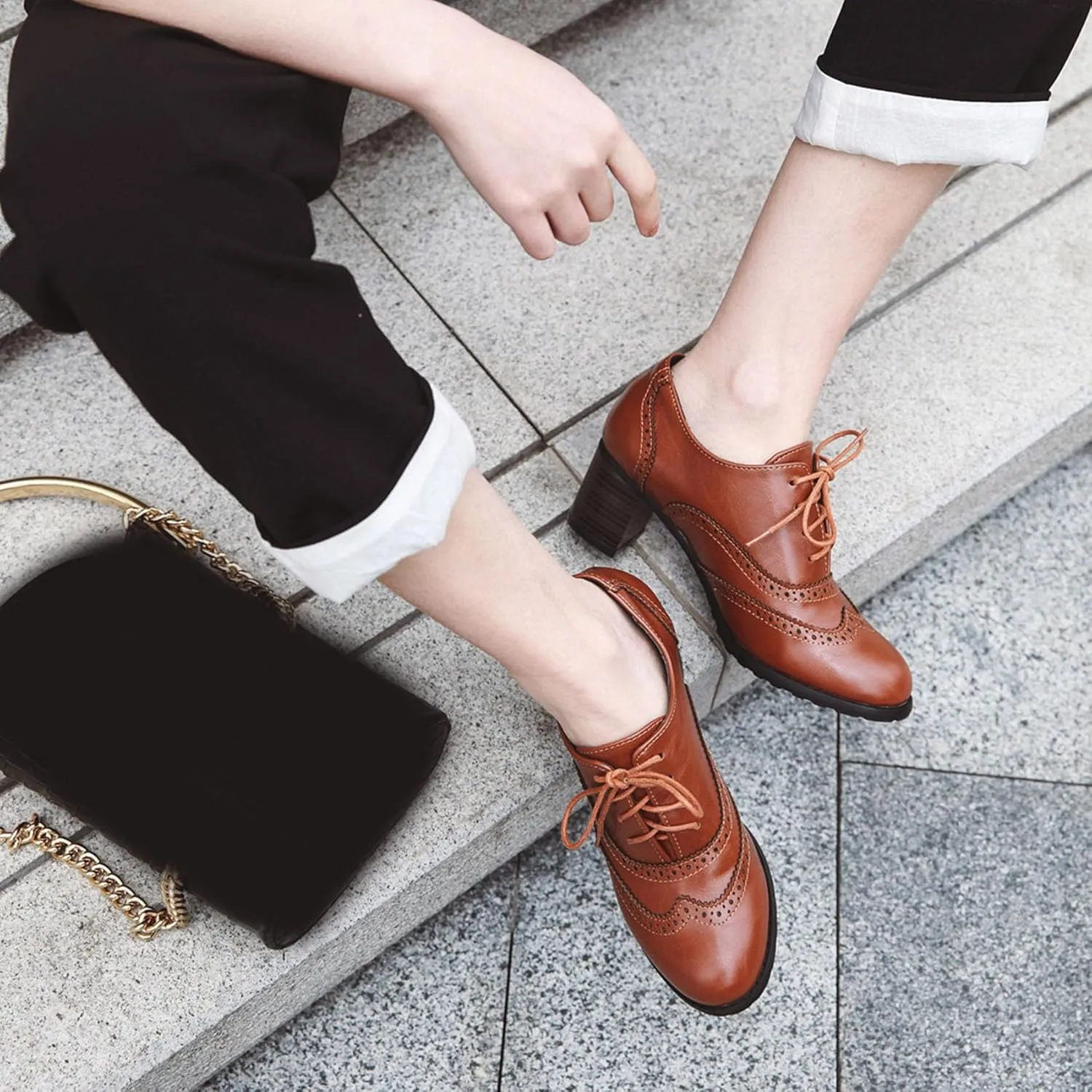 Womens High Heel Pumps Lace Up Oxfords Brogues Shoes