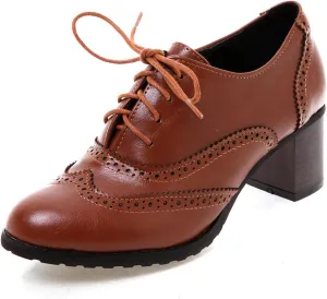 Womens High Heel Pumps Lace Up Oxfords Brogues Shoes