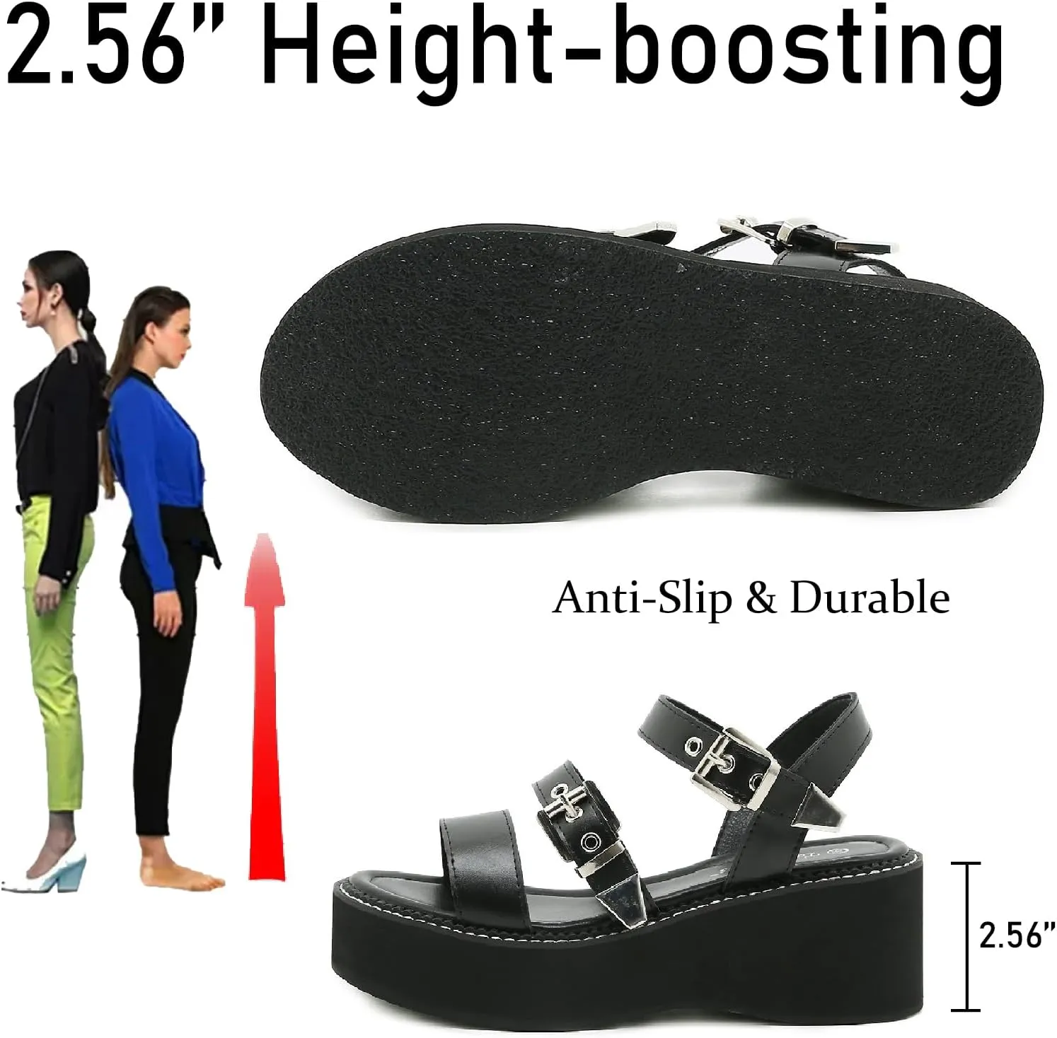 Women's Leather Strappy Wedge Platform Goth Sandals With Adjust Ankle Buckle Fashion Comfortable Round Open Toe Chunky Heel Anti-slip Slingback Everyday Y2K Punk Sandals