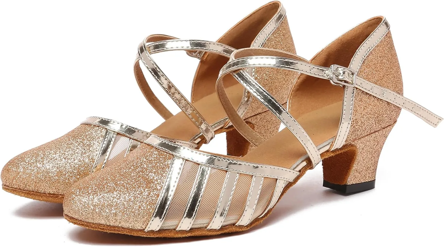 Womens Low Heel Dancing Shoes T-Strap Latin Pumps Party Wedding Heels X2040