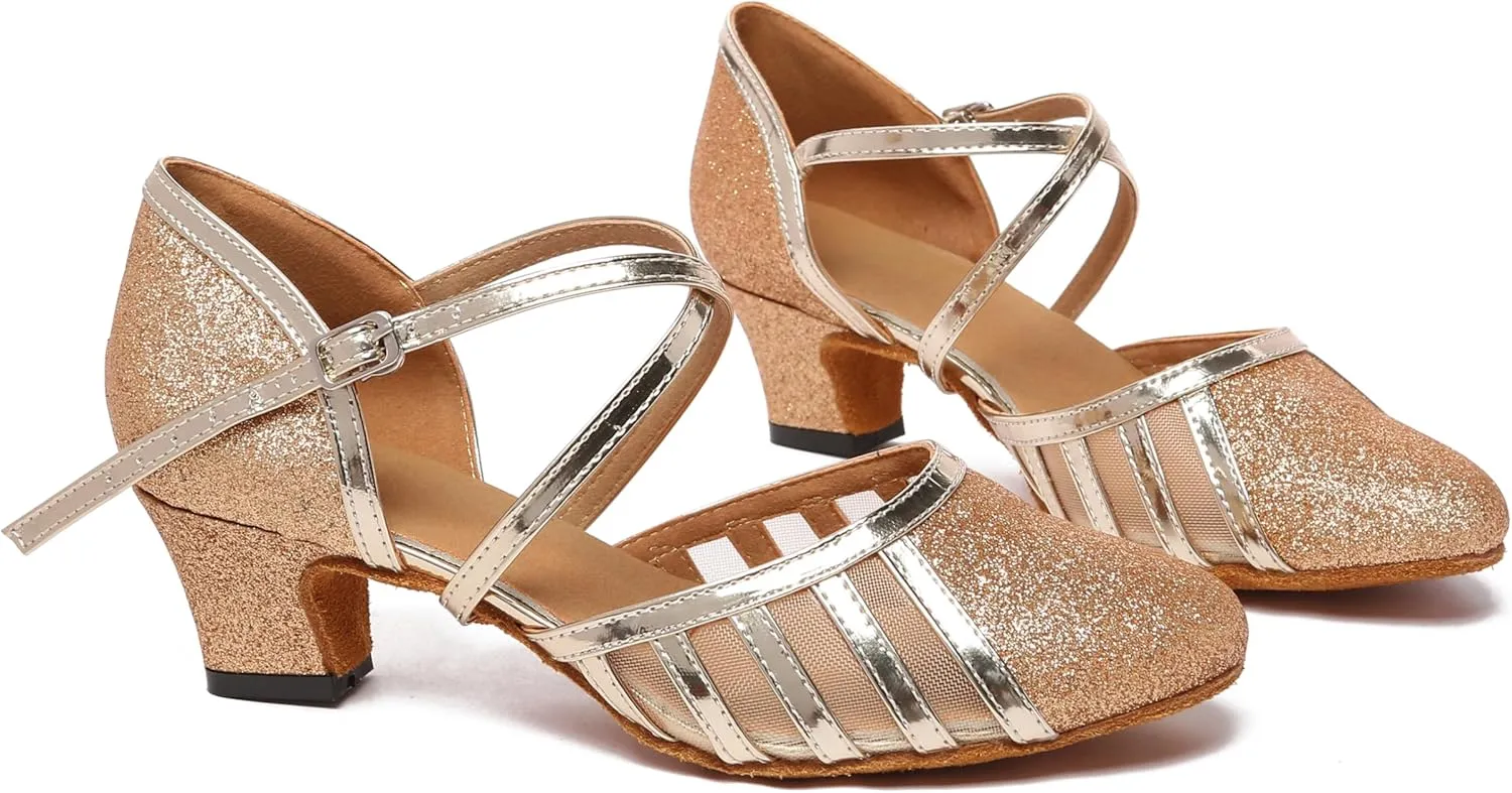 Womens Low Heel Dancing Shoes T-Strap Latin Pumps Party Wedding Heels X2040