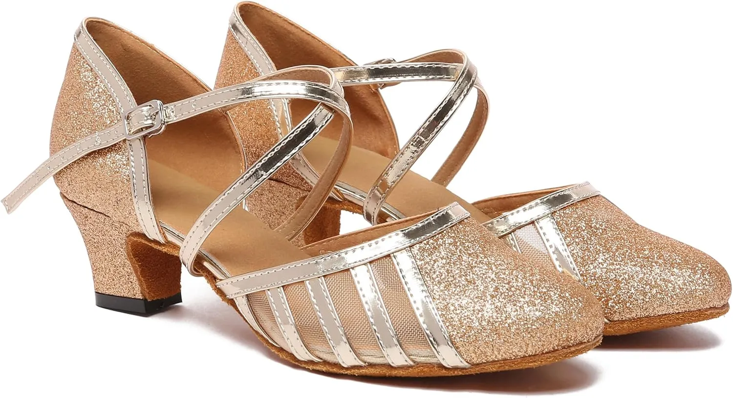 Womens Low Heel Dancing Shoes T-Strap Latin Pumps Party Wedding Heels X2040