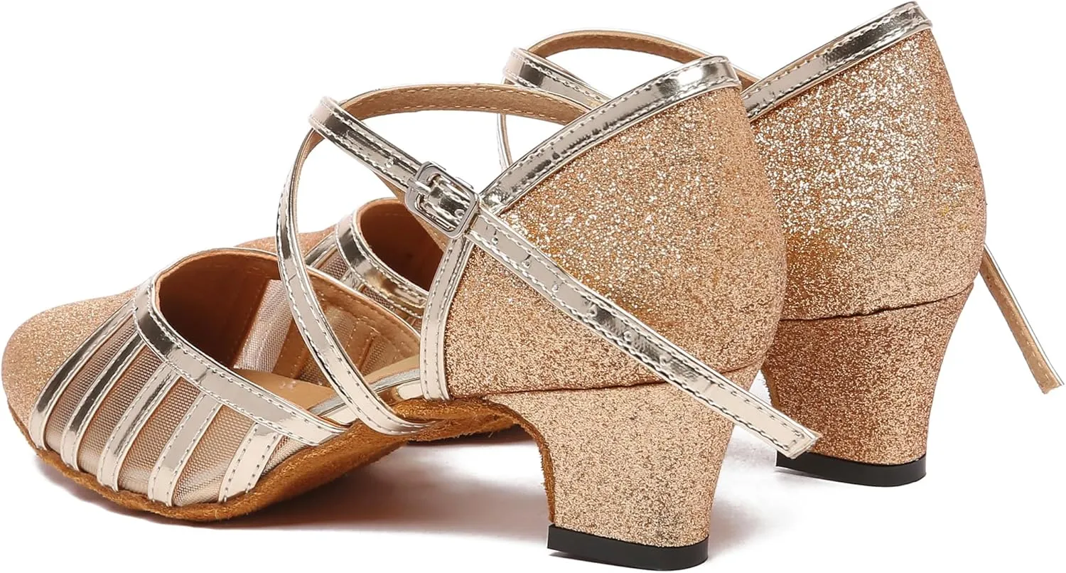 Womens Low Heel Dancing Shoes T-Strap Latin Pumps Party Wedding Heels X2040