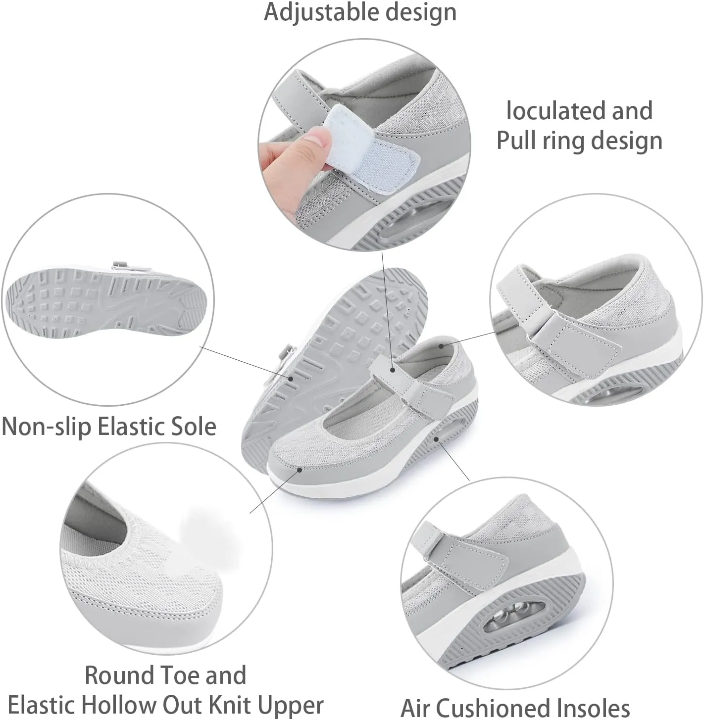 Womens Mesh Walking Shoes Working Nurse Shoes Non-Slip Adjustable Breathable Wedges Slip-on Mary Janes Sneaker Fitness Casual Nursing Orthotic Arthritis,Diabetes,Plantar Fasciitis,Lightweight Shoes
