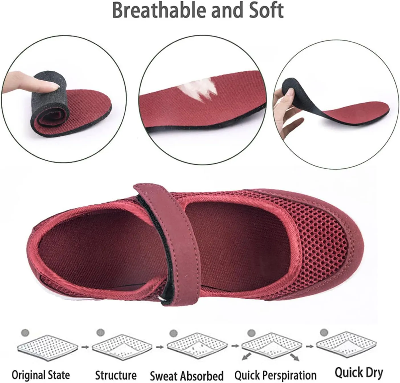 Womens Mesh Walking Shoes Working Nurse Shoes Non-Slip Adjustable Breathable Wedges Slip-on Mary Janes Sneaker Fitness Casual Nursing Orthotic Arthritis,Diabetes,Plantar Fasciitis,Lightweight Shoes