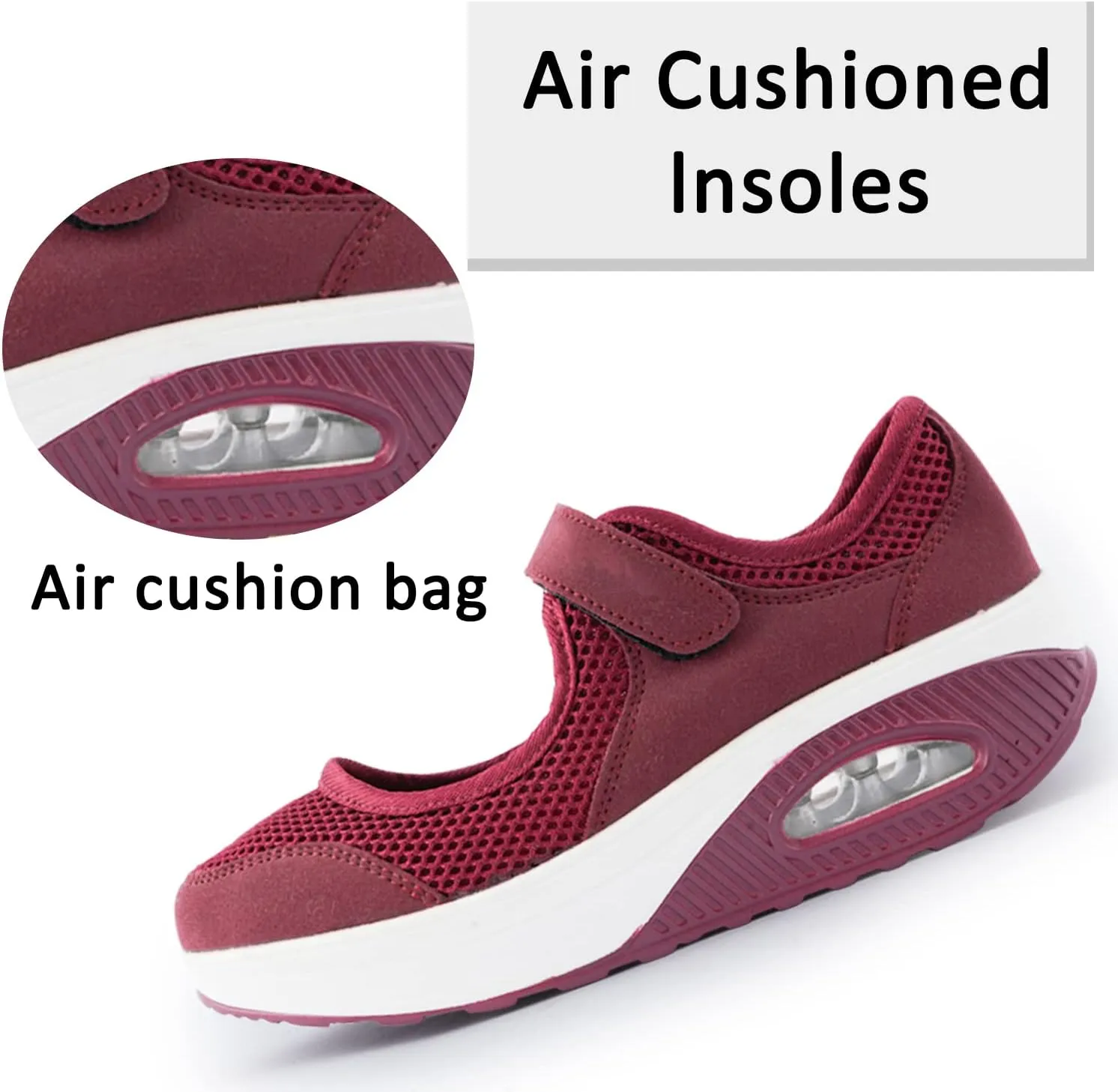 Womens Mesh Walking Shoes Working Nurse Shoes Non-Slip Adjustable Breathable Wedges Slip-on Mary Janes Sneaker Fitness Casual Nursing Orthotic Arthritis,Diabetes,Plantar Fasciitis,Lightweight Shoes