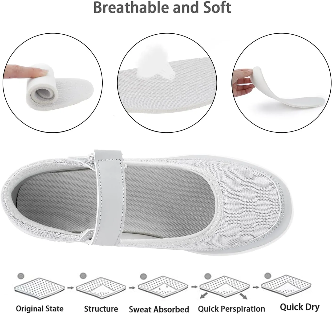 Womens Mesh Walking Shoes Working Nurse Shoes Non-Slip Adjustable Breathable Wedges Slip-on Mary Janes Sneaker Fitness Casual Nursing Orthotic Arthritis,Diabetes,Plantar Fasciitis,Lightweight Shoes