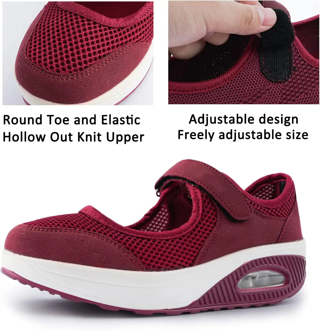 Womens Mesh Walking Shoes Working Nurse Shoes Non-Slip Adjustable Breathable Wedges Slip-on Mary Janes Sneaker Fitness Casual Nursing Orthotic Arthritis,Diabetes,Plantar Fasciitis,Lightweight Shoes