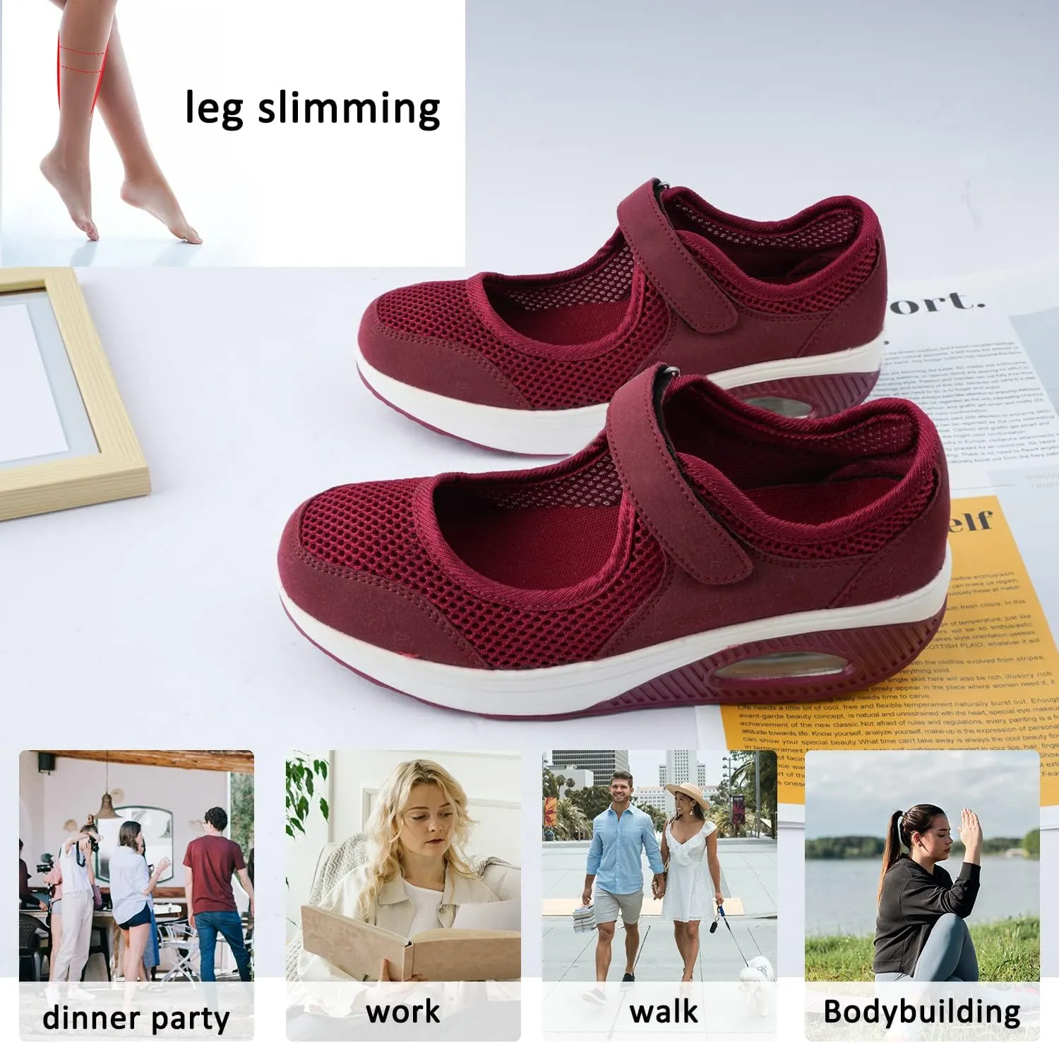 Womens Mesh Walking Shoes Working Nurse Shoes Non-Slip Adjustable Breathable Wedges Slip-on Mary Janes Sneaker Fitness Casual Nursing Orthotic Arthritis,Diabetes,Plantar Fasciitis,Lightweight Shoes