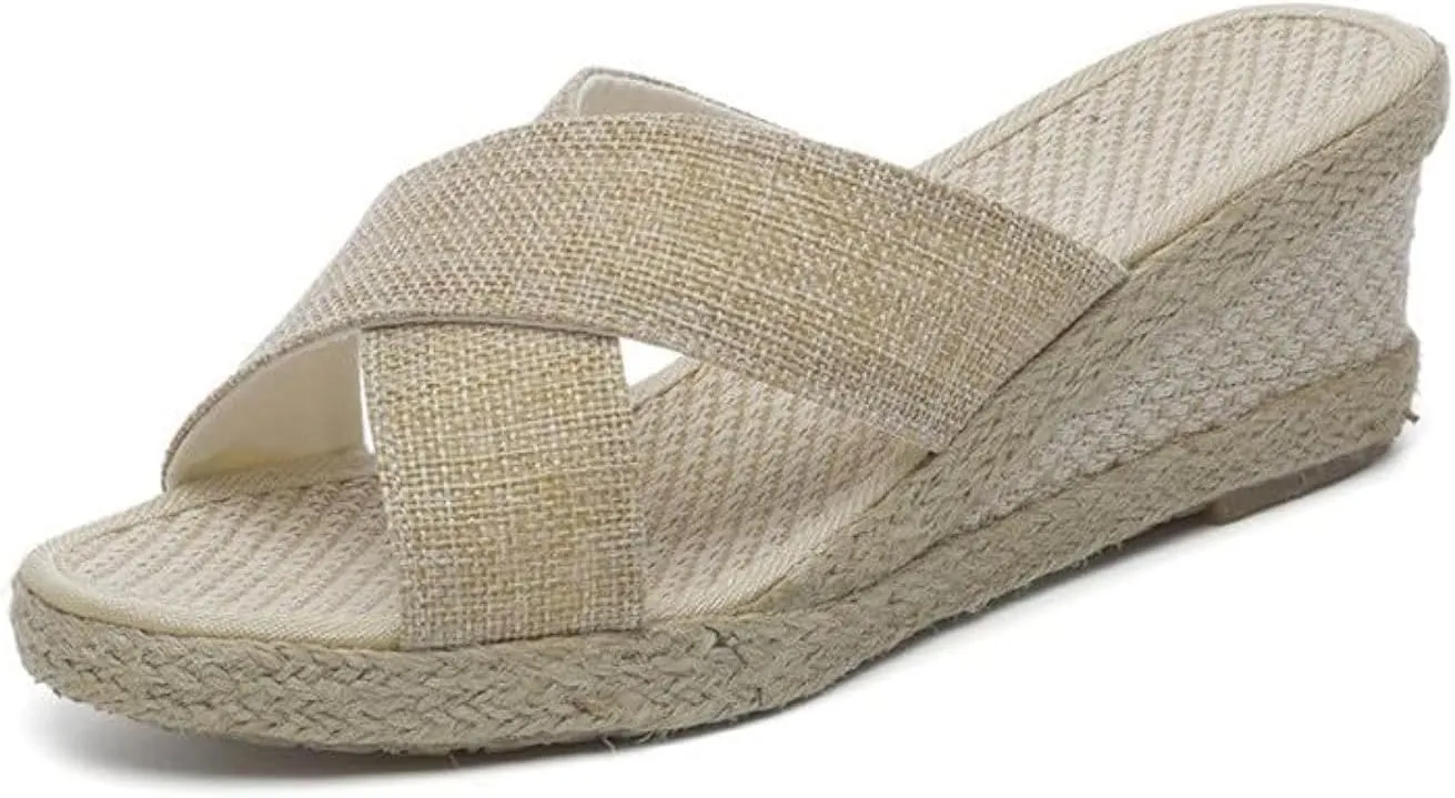 Women's Platform Slide Sandal Lightweight Cross Strap Wedge Espadrille Sandals
